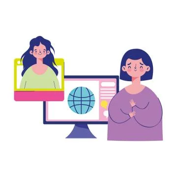 Education online, students computer world connection digital technology Stock-Illustration