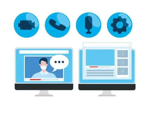 Education online technology with computers and icons Illustrazione stock