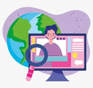 Education online, world computer student analysis class Stock Illustration