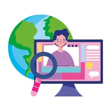 Education online, world computer student analysis class Stock Illustration