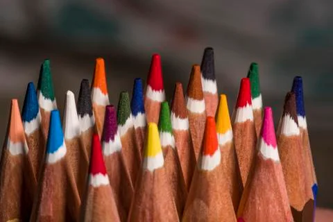 Education or back to school Concept. Colored pencils tips macro shot Stock Photos