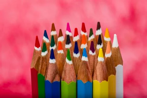 Education or back to school Concept. Colored pencils tips macro shot Stock Photos