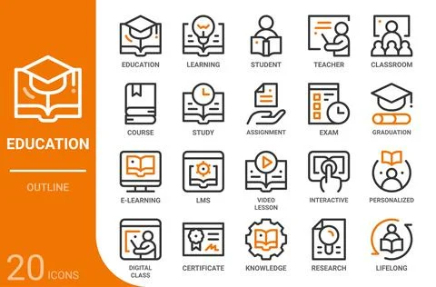 Education outline icon set,20 vector icons Illustrazione stock