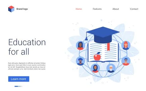 Education for people different races vector illustration, cartoon flat Stock Illustration