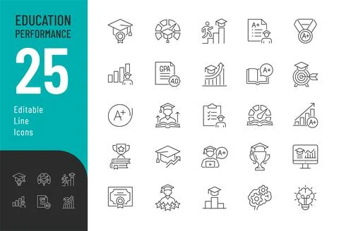Education Performance Line Editable Icons set. Stock Illustration