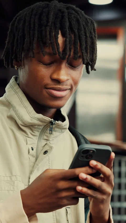 Education, phone and thinking with man at university for communication Stock Footage 335806411