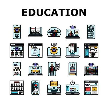 Education platform edtech icons set vector Illustrazione stock