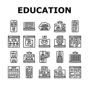 Education platform edtech icons set vector Illustrazione stock