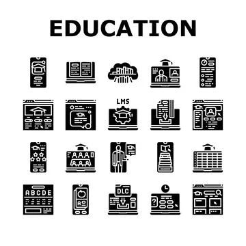 Education platform edtech icons set vector Illustrazione stock