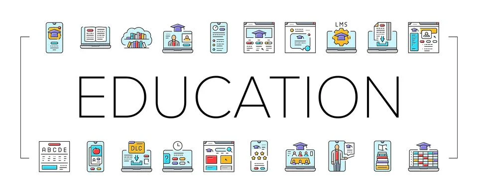 Education platform edtech icons set vector Illustrazione stock