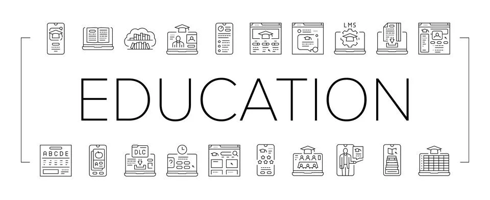 Education platform edtech icons set vector Illustrazione stock