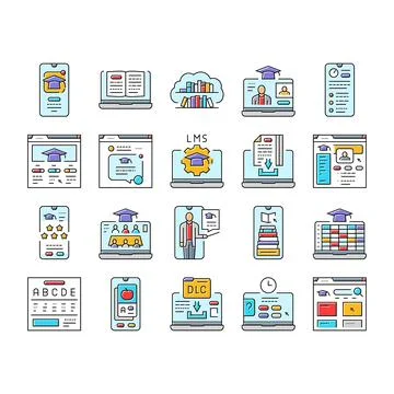 Education platform edtech icons set vector Illustrazione stock
