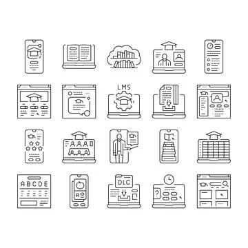 Education platform edtech icons set vector Illustrazione stock