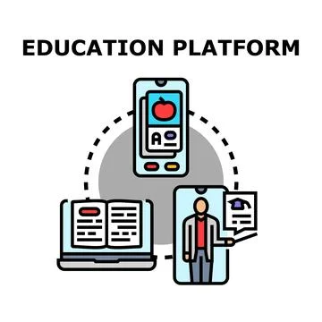 Education platform linking online learning and digital courses Stockillustratie
