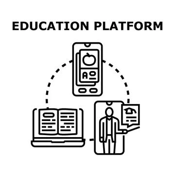 Education platform linking online learning and digital courses Stockillustratie