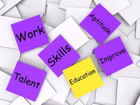 Education post-it note shows improving knowledge and skills Иллюстрация