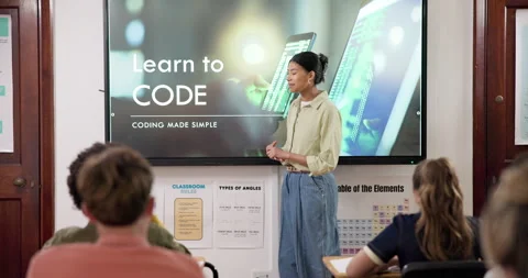 Education, presentation and teacher in class with screen, teaching and learning Stock Footage 347895309