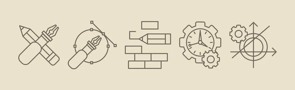 Education Process and Online Learning Flat Line Icons Vector Set Stock Illustration