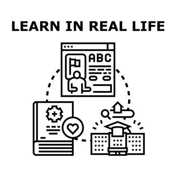 Education process combining online learning and practical application Stock Illustration