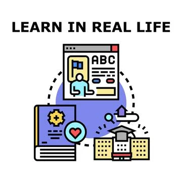 Education process combining online learning and practical application Stock Illustration