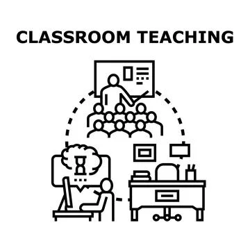 Education process concept with classroom teaching and online learning Stock Illustration