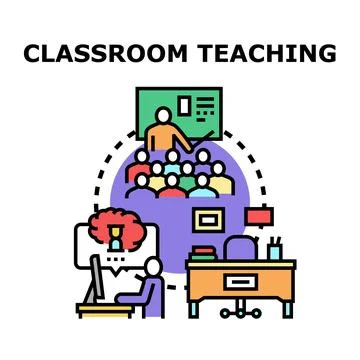 Education process concept with classroom teaching and online learning Stock Illustration