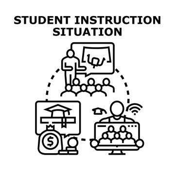 Education process connecting online and offline learning Stock Illustration