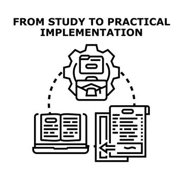 Education process connecting study, knowledge, and practical implementation Stock Illustration