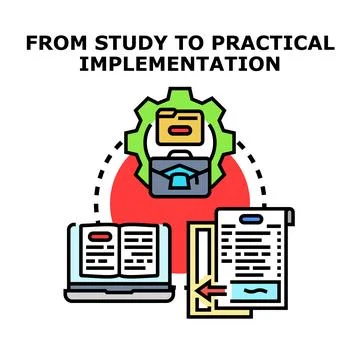 Education process connecting study, knowledge, and practical implementation Stock Illustration