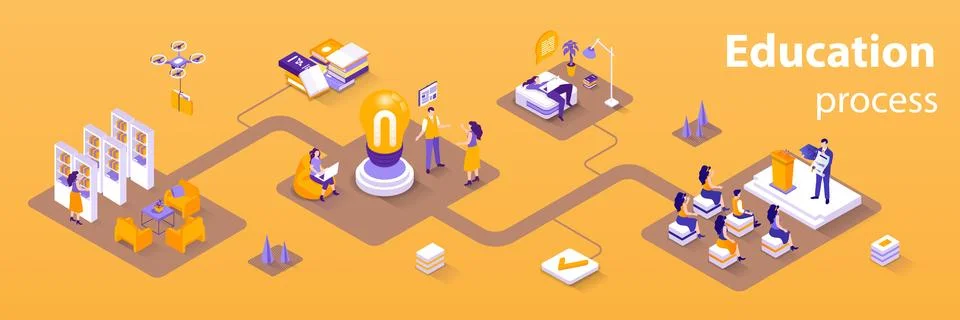 Education Process Isometric Web Concept Stock Illustration