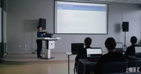 Education Process In Middle School, Smart Schoolboy Speaking In Front Classmates Stock Footage 281614040