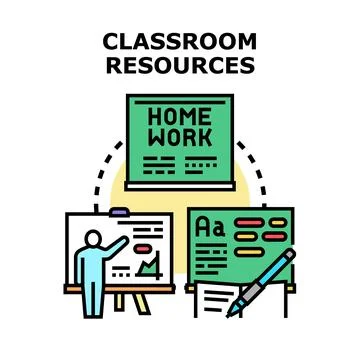 Education process using classroom resources and homework Stock Illustration