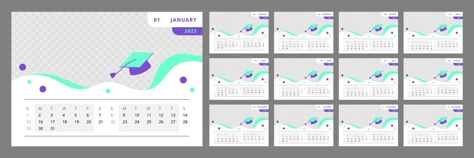 Education program for students wall calendar design template for 2023 year Stock Illustration