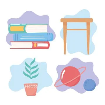 Education read study science plant table icons Stock Illustration