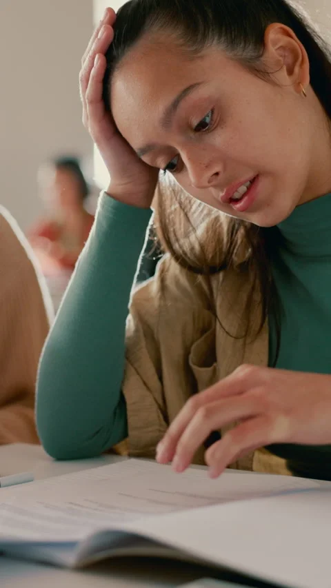 Education, reading and paper with students in classroom for problem solving, Stock Footage 332894710