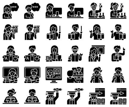 An education related avatar solid icon set Stock Illustration
