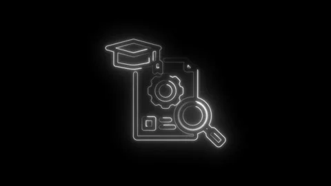 Education research document analysis magnifying glass gear cog graduation cap Stock Footage 333957250