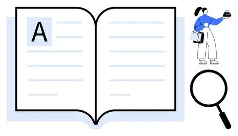 Education, research, knowledge sharing, learning, literacy, focus on detail.  Stock Illustration