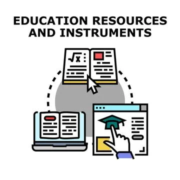 Education resources and instruments contributing to learning process Stock Illustration