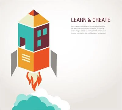 Education rocket, online learning, concept infographic Stock Illustration