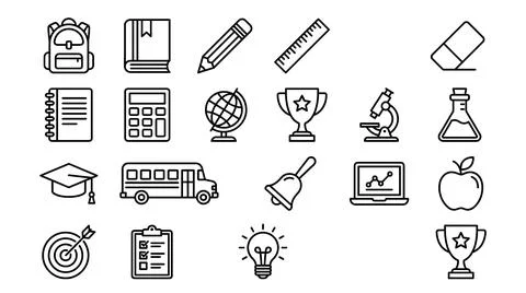 Education School and Learning Outline Icon Collection Ilustración de archivo
