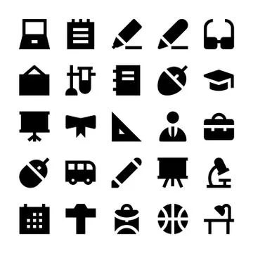 Education, School and Learning Vector Icons Set Stock Illustration