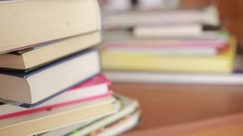 Education school concept. Closeup female girl in college library with books Stock Footage