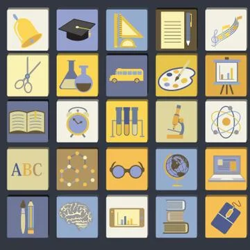 Education school flat icon set Illustrazione stock