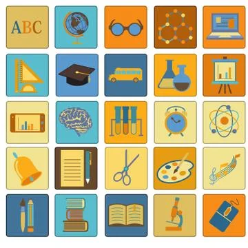 Education school flat icon set Stock Illustration