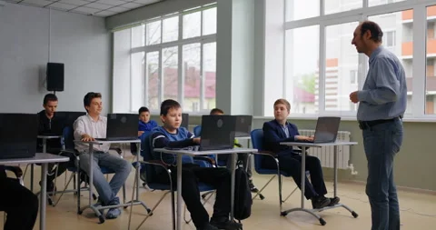 Education In School With Modern Computer Technology, Smart Children In Computer Stock Footage 280180474