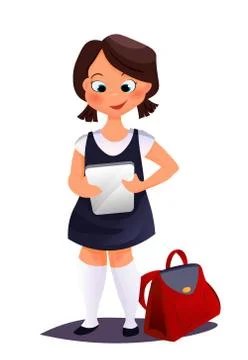 Education, school, technology and internet concept - little girl with tablet Stock Illustration