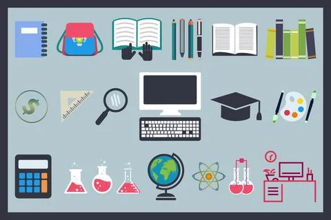 Education school vector set equipment element logo Stock-Illustration