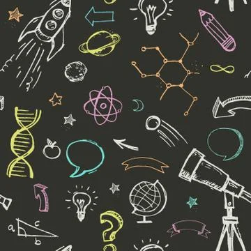 Education, science doodles - seamless pattern Stock Illustration