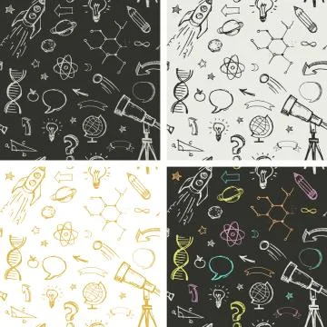 Education, science doodles - seamless patterns Stock Illustration